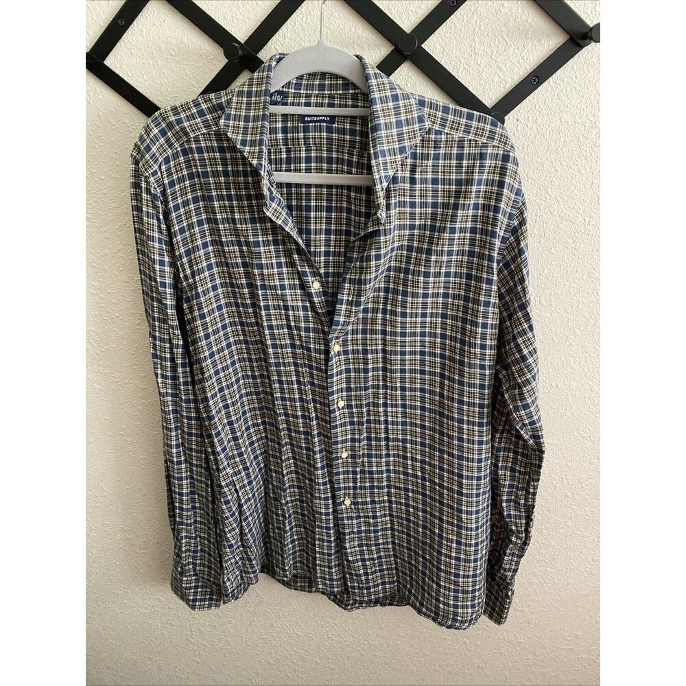 Suitsupply Italian Fabric Plaid Button Up Size 16L (41)